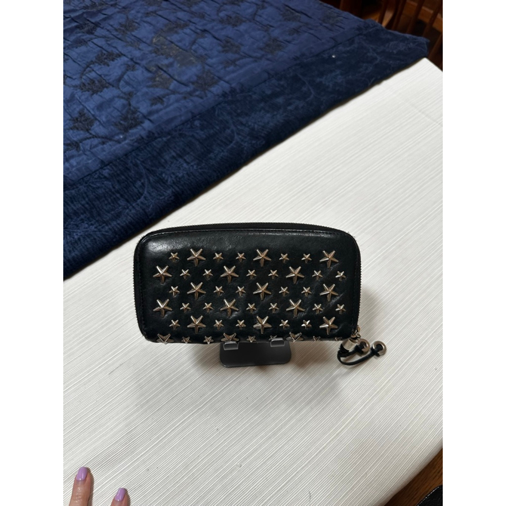 Jimmy Choo Black Silver Star Studded Leather Zip Around Long Wallet - Picture 3 of 15